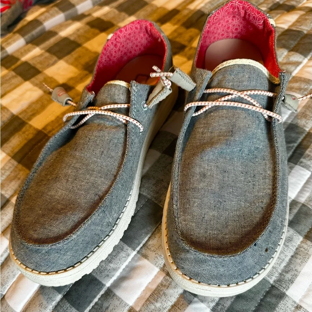 Hey Dude Denim Blue Shoes with Pink Interior - Picture 3 of 7